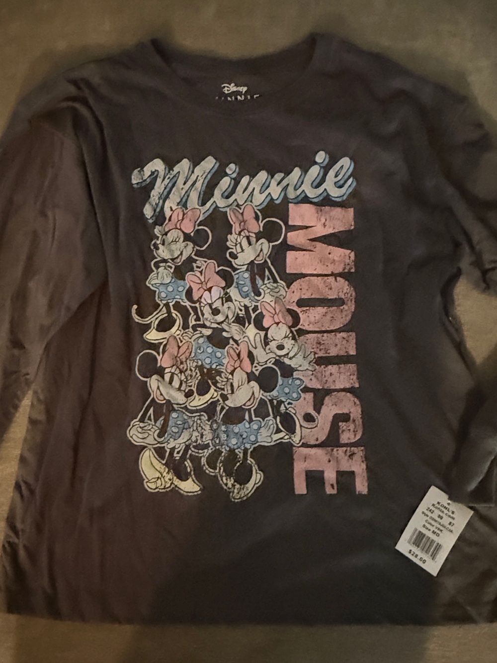 Kohl's Disney Minnie Mouse Long-Sleeve Tee - Black with Pink & Light Blue